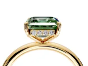 Hidden Halo Engagement Ring Setting for Fancy Green Asscher Cut Center with Thin Rounded Band and Prong Head in Yellow Gold