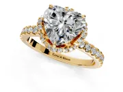 Halo Engagement Ring Setting for Heart-Shaped Center with Openwork Halo, Pave Band and Prong Head in Yellow Gold