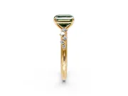 Cluster Engagement Ring Setting for Fancy Green Asscher Cut Center with Round Cut Accent Band and Prong Head in Yellow Gold
