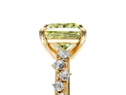 Solitaire Engagement Ring Setting for Fancy Yellow Princess Cut Center with Trailing Leaf Accent Band and Prong Head in Yellow Gold
