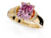 Solitaire Engagement Ring Setting for Fancy Pink Radiant Cut Center with Wide Band, Pave Collar and Prong Head in Yellow Gold