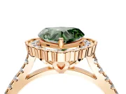 Milgrain Floral Halo Engagement Ring Setting for Fancy Green Heart-Shaped Center with Pave Band and Prong Head in Rose Gold