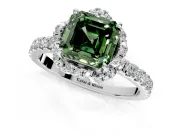 Floral Halo Engagement Ring Setting for Fancy Green Asscher Cut Center with Pave Band and Prong Head in White Gold