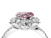 Floral Halo Engagement Ring Setting for Fancy Pink Heart-Shaped Center with Pave Accents and Prong Head in Platinum