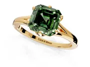 Solitaire Engagement Ring Setting for Fancy Green Asscher Cut Center with Plain Split Shank and Prong Head in Yellow Gold