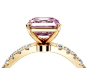 Open Basket Engagement Ring Setting for Fancy Pink Asscher Cut Center with Pave Band and Prong Head in Yellow Gold