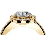 Pave Halo Engagement Ring Setting for Round Cut Center with Single Row Pave Band and Prong Head in Yellow Gold