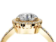 Halo Engagement Ring Setting for Round Cut Center with Inner Milgrain Border and Prong Head in Yellow Gold