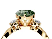 3 Stone Engagement Ring Setting for Fancy Green Heart-Shaped Center with Pave Twist Band and Prong Head in Yellow Gold