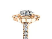 Milgrain Floral Halo Engagement Ring Setting for Round Cut Center with Pave Band and Prong Head in Rose Gold