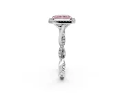 Halo Engagement Ring Setting for Fancy Pink Radiant Cut Center with Twist Band and Prong Head in Platinum