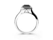Halo Engagement Ring Setting for Fancy Black Princess Cut Center with Pave Accents, Heart Basket and Prong Head in White Gold
