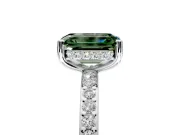 Solitaire Engagement Ring Setting for Fancy Green Emerald Cut Center with Fine Pave Band and Prong Head in Platinum