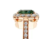 Floral Halo Engagement Ring Setting for Fancy Green Emerald Cut Center with Large Halo Accents and Prong Head in Rose Gold