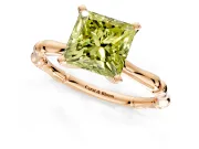 Solitaire Engagement Ring Setting for Fancy Yellow Princess Cut Center with Bamboo Band and Prong Head in Rose Gold