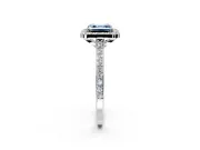 Halo Engagement Ring Setting for Fancy Blue Asscher Cut Center with Pave Accents, Heart Basket and Prong Head in Platinum