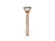 Solitaire Engagement Ring Setting for Fancy Green Radiant Cut Center with Milgrain-Edged Pave Band and Prong Head in Rose Gold