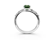 Cluster Engagement Ring Setting for Fancy Green Emerald Cut Center with Round Cut Accent Band and Prong Head in Sterling Silver