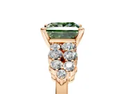 Cluster Engagement Ring Setting for Fancy Green Princess Cut Center with 2-Row Shoulder Clusters and Prong Head in Rose Gold
