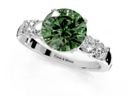 5 Stone Engagement Ring Setting for Fancy Green Round Cut Center with Plain Band and Prong Head in White Gold