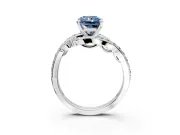 Solitaire Engagement Ring Setting for Fancy Blue Radiant Cut Center with Pave Bypass Twist Band and Prong Head in White Gold