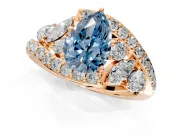 Halo Engagement Ring Setting for Fancy Blue Pear-Shaped Center with Marquise and Pave Bypass Band and Prong Head in Rose Gold