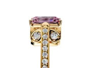 Cathedral Engagement Ring Setting for Fancy Pink Emerald Cut Center with Antique-Style Pave Band and Prong Head in Yellow Gold