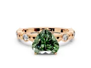 Solitaire Engagement Ring Setting for Fancy Green Heart-Shaped Center with Beaded Bezel Station Band and Prong Head in Rose Gold