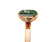 Solitaire Engagement Ring Setting for Fancy Green Radiant Cut Center with Thin Rounded Plain Band and Prong Head in Rose Gold