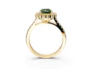 Milgrain Floral Halo Engagement Ring Setting for Fancy Green Radiant Cut Center with Pave Band and Prong Head in Yellow Gold