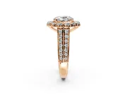 Large Accent Halo Engagement Ring Setting for Oval Center with Pave Split Shank and Prong Head in Rose Gold