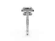 Halo Engagement Ring Setting for Emerald Cut Center with Metal-Rimmed Halo, Pave Band and Prong Head in White Gold