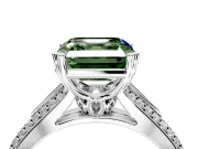 Solitaire Engagement Ring Setting for Fancy Green Asscher Cut Center with Pave Rail Split Shank and Prong Head in Platinum