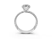Solitaire Engagement Ring Setting for Round Cut Center with Domed Multi-Row Pave Band and Prong Head in Sterling Silver