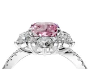Floral Halo Engagement Ring Setting for Fancy Pink Cushion Cut Center with Pave Accents and Prong Head in Sterling Silver