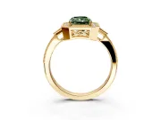 Halo Engagement Ring Setting for Fancy Green Radiant Cut Center with Milgrain Rim, Pave Band and Prong Head in Yellow Gold