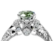 Solitaire Engagement Ring Setting for Fancy Green Oval Center with Filigree Accent Basket and Prong Head in Platinum