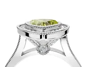 Halo Engagement Ring Setting for Fancy Yellow Heart-Shaped Center with Milgrain Frame, Pave Band and Prong Head in Platinum