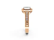 Milgrain Halo Engagement Ring Setting for Asscher Cut Center with Pave Band and Prong Head in Rose Gold