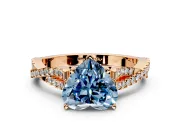 Solitaire Engagement Ring Setting for Fancy Blue Heart-Shaped Center with Twisted Pave Split Shank and Prong Head in Rose Gold
