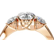 3 Stone Engagement Ring Setting for Oval Center with Raised Basket Heads and Prong Head in Rose Gold