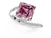 Solitaire Engagement Ring Setting for Fancy Pink Asscher Cut Center with Pave Bypass Swirl Band and Prong Head in Platinum