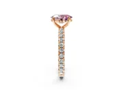 Solitaire Engagement Ring Setting for Fancy Pink Oval Center with Shared-Prong Accents and Prong Head in Rose Gold