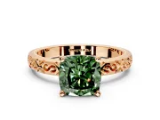 Solitaire Engagement Ring Setting for Fancy Green Cushion Cut Center with Scrollwork Band and Prong Head in Rose Gold