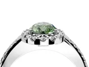 Pave Halo Engagement Ring Setting for Fancy Green Pear-Shaped Center with Single Row Pave Band and Prong Head in Platinum