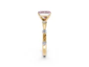 Solitaire Engagement Ring Setting for Fancy Pink Radiant Cut Center with Bezel Station Band and Prong Head in Yellow Gold