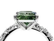 Solitaire Engagement Ring Setting for Fancy Green Princess Cut Center with Trailing Leaf Accent Band and Prong Head in Platinum