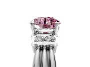 Solitaire Engagement Ring Setting for Fancy Pink Round Cut Center with Grooved Bar Accent Band and Prong Head in Platinum