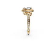 Halo Engagement Ring Setting for Heart-Shaped Center with Metal-Rimmed Halo, Pave Band and Prong Head in Yellow Gold