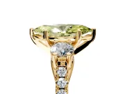 3 Stone Engagement Ring Setting for Fancy Yellow Marquise Center with Crossover Basket, Pave Band and Prong Head in Yellow Gold